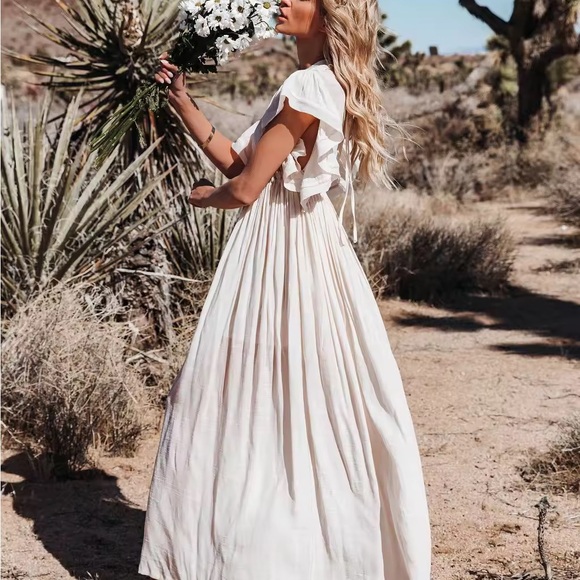 Dresses & Skirts - Elegant Cream Maxi Dress kimono wrap dress